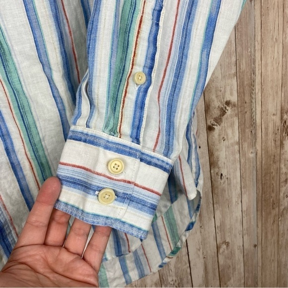 Tommy Bahama Striped Long Sleeve Button Front Linen Shirt Size Large - Picture 7 of 13